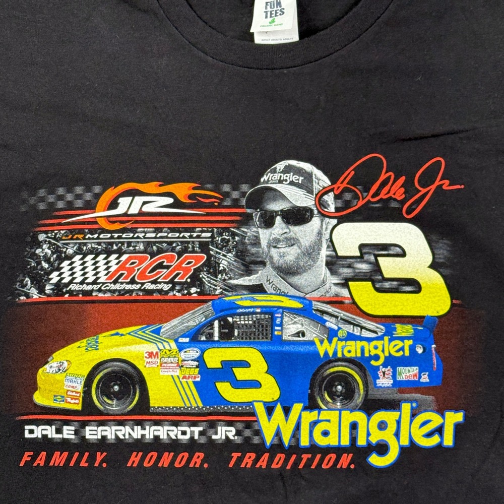 Dale Earnhardt Jr Sr Wrangler NASCAR Shirt Mens XL Double Sided Hall of Fame